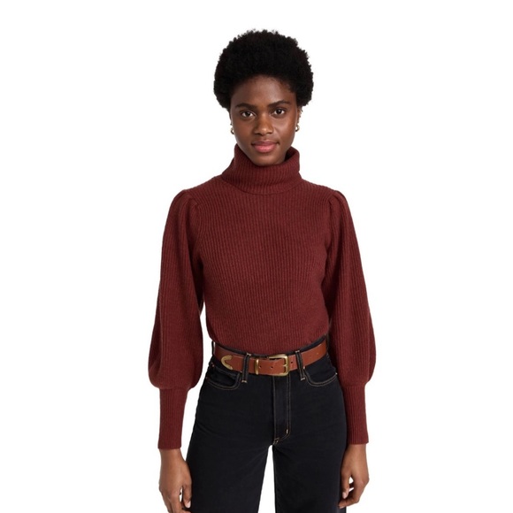 NWT✨ Madewell Cropped Turtleneck Sweater with Pleated Blouson Sleeves in Rust 🧶 - Picture 2 of 7